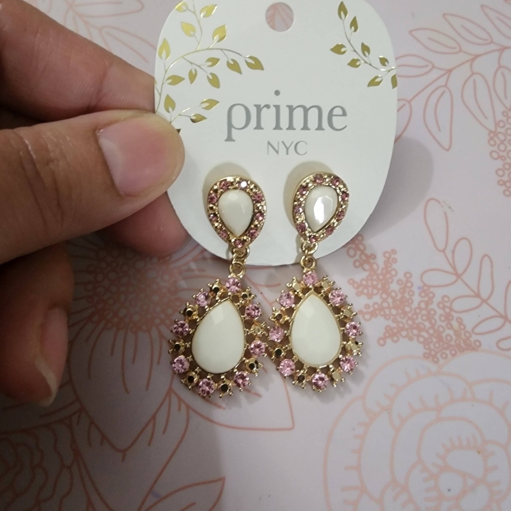 Gold and Pink Teardrop Earrings